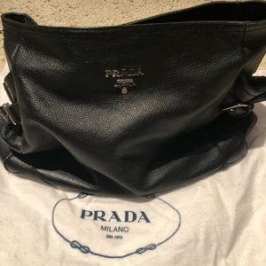 Black Prada hobo bag with silver accents
